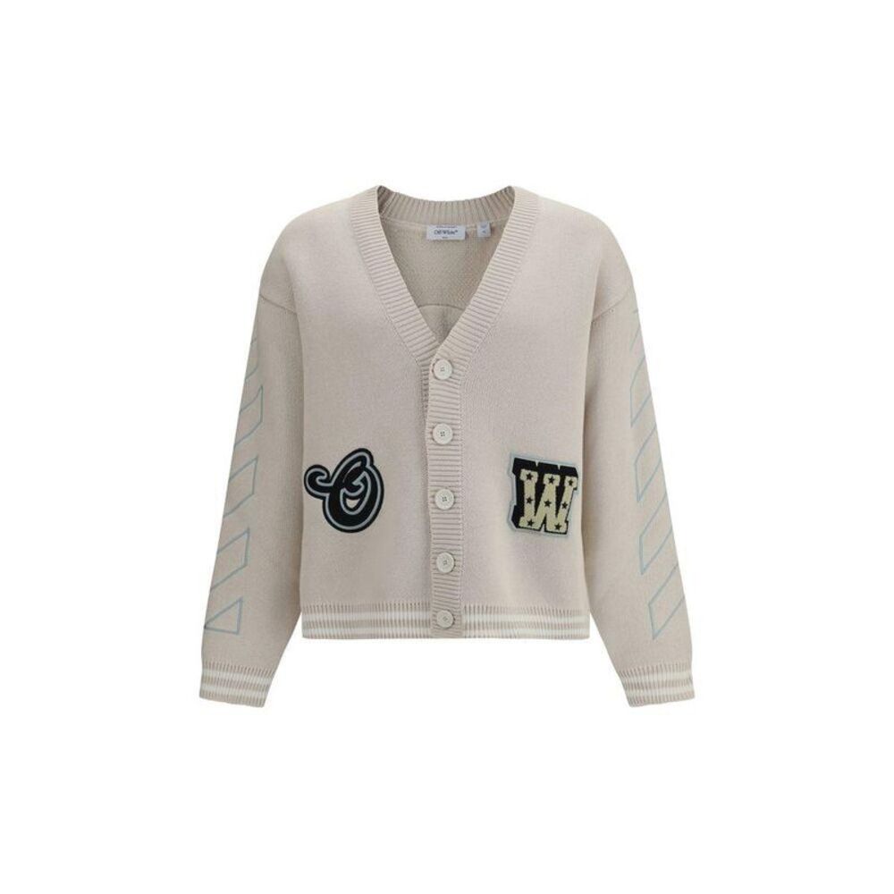 Off-White Cotton Knit Button-Front Cardigan Men Beige Sweaters